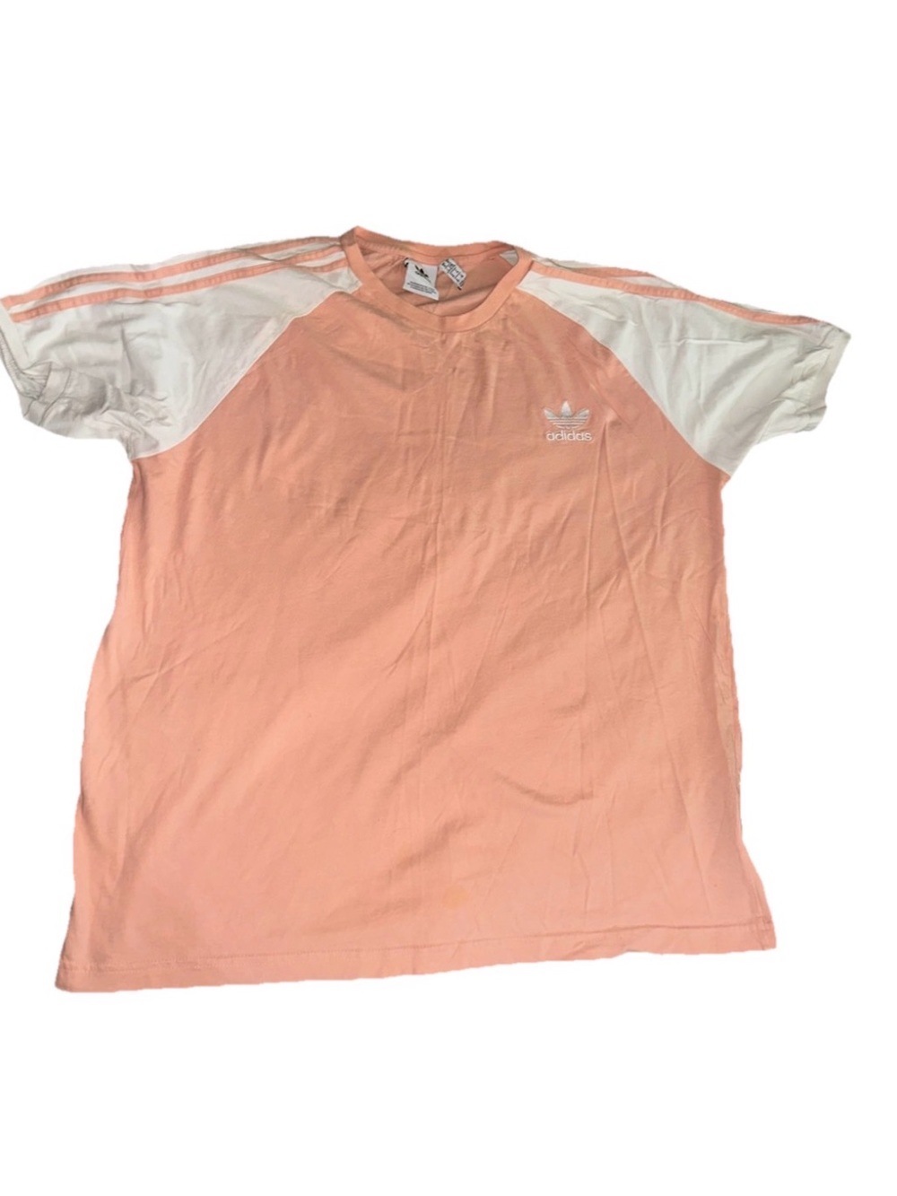 adidas Peach and White Raglan Trefoil Tee XL